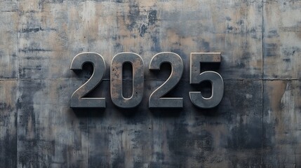 Fototapeta premium number 2025 3d text with concrete texture, new year