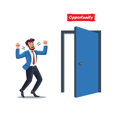 Motivated professional stepping through a doorway labeled 