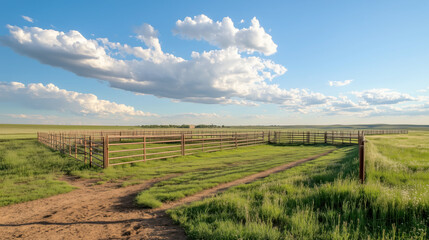 Obraz premium Expansive ranch landscape under a blue sky