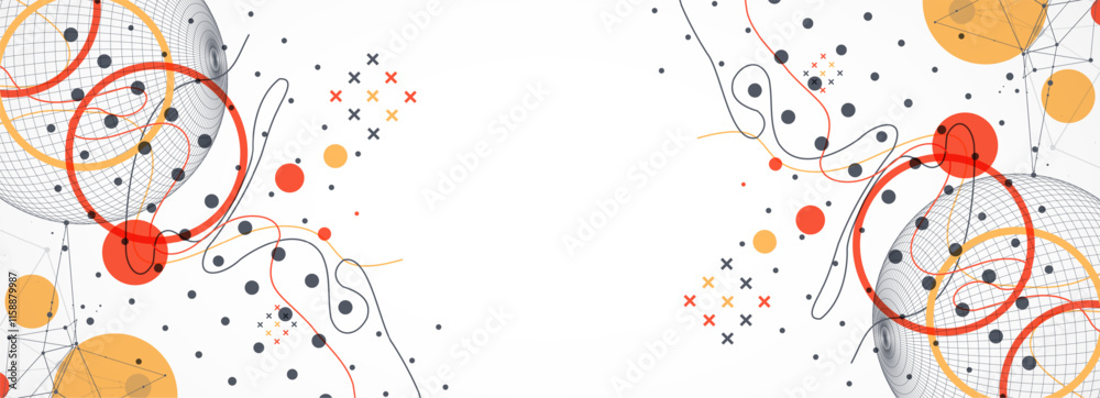 Poster Abstract sphere background with plexus effect. 3D surface. Vector illustration.
