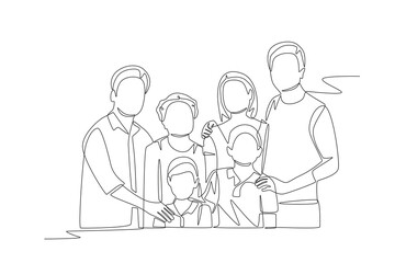 Multi generational families gathering concept one-line drawing