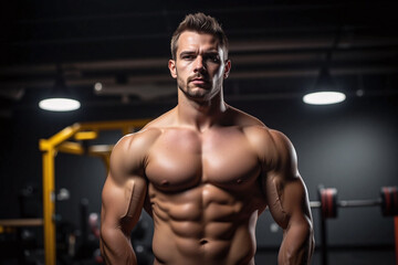 Muscular man shows defined physique shirtless