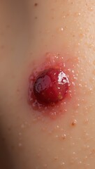 Close-up of a Single Infected Skin Lesion on Human Skin