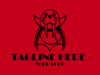 Vampire bat creature with a cape and a cute walrus Dracula, ideal for Halloween designs and spooky themed projects, especially for posters or book covers and background vektor