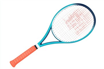 A vibrant tennis racket with a blue frame and an orange grip, designed for excellent performance on the court.