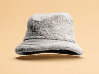 Trapper hat mockup isolated on a beige background. 

