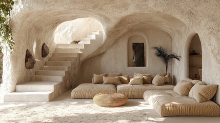 Fototapeta premium Modern Minimalism: A Contemporary Art Gallery-Style Living Room with Bold Sculptures and Sleek Furniture