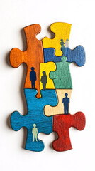 Obraz premium Colorful Figurines on Puzzle Pieces Representing Teamwork, Diversity, and Group Collaboration in Abstract Unity
