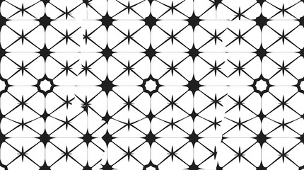 Black and White Starburst Pattern: Abstract geometric pattern of black stars and circles on white background.  