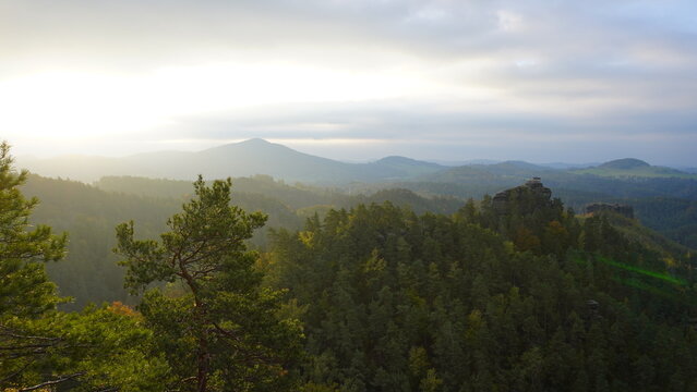 panorama of the mountains at sunrise