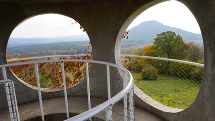 view from the window of an UFO like building