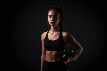 Fototapeta premium Young woman holding kettlebell in workout