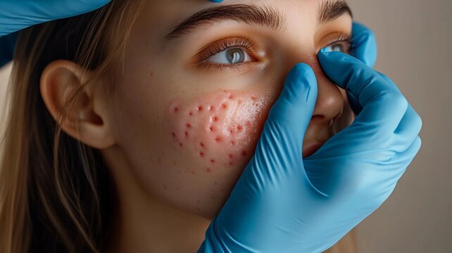 Dermat&oacute;logo realizando un tratamiento para heridas en la piel de una mujer