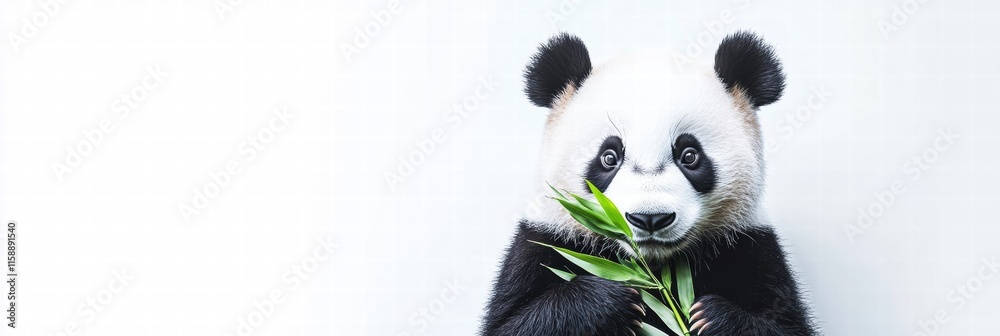 Poster panda holding bamboo with ample copy space for text and branding. generative ai