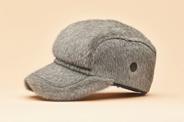 Trapper cap mockup isolated on a beige background. 
