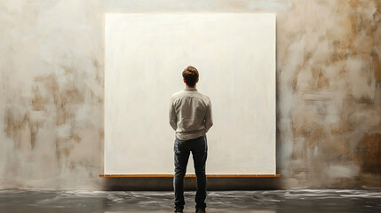 Obraz premium An artist standing in front of a blank canvas, feeling the weight of expectations and dreams.