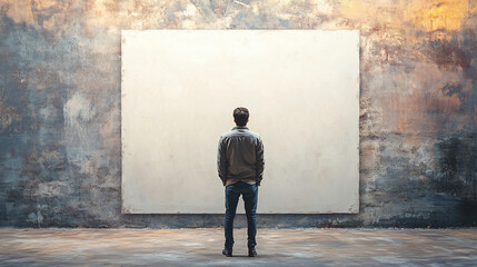 Obraz premium An artist standing in front of a blank canvas, feeling the weight of expectations and dreams.