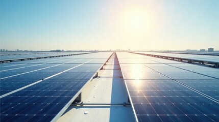 Vast expanse of solar panels gleaming under the afternoon sun, promising a clean energy future