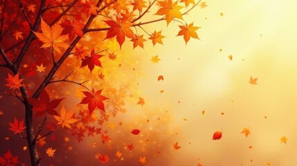 Autumnal Branch with Falling Leaves A Serene Image of Nature's Golden Season