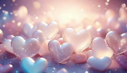Fototapeta premium Poste hearts, in gold and white shades, glossy. Look like 3d. Symbol of love. Be my Valentine. Love, design, flyer, poster, decor, banner, web, advertising.