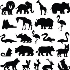 set of animal silhouettes isolated on white background

