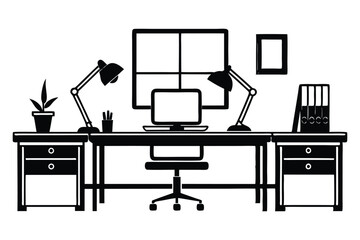 set of office furniture silhouette vector illustration