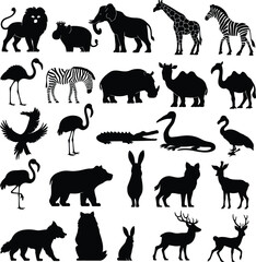 set of animal silhouettes isolated on white background
