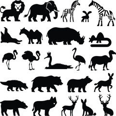 set of animal silhouettes isolated on white background
