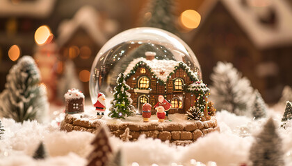 Christmas Market Goods Nearby. Snow globe, candles, gingerbread houses, Santa Claus toys