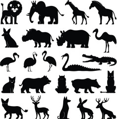 set of animal silhouettes isolated on white background
