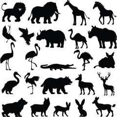 set of animal silhouettes isolated on white background
