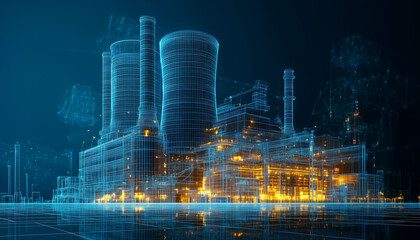 Naklejka premium wireframe blueprint of a nuclear power plant