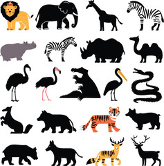 set of animal silhouettes isolated on white background

