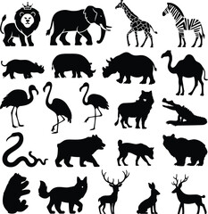 set of animal silhouettes isolated on white background
