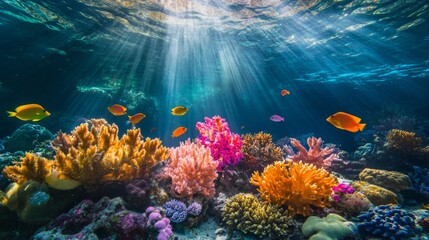 Beautiful underwater coral reef scene with vibrant fish, tropical underwater paradise, vivid and colorful ocean life