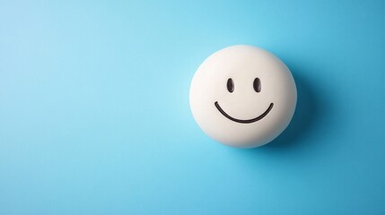 White ball showing happy face on blue background symbolizing positivity and optimism