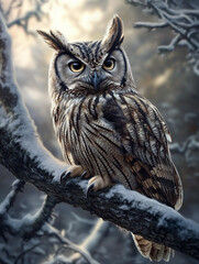Fototapeta premium great horned owl in winter