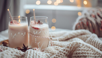 Champagne, christmas drink, festive decorations, holiday season, winter beverage, new year celebration, cozy vibes