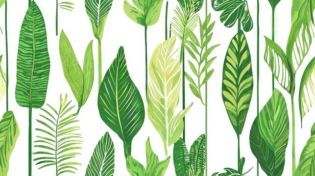   Green foliage on white background with a central green stripe