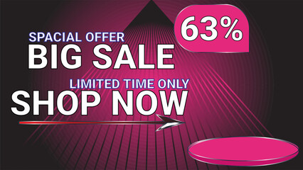 63 percent Special offer big sale limited time only shop now template banner with Pink Lemonade color theme