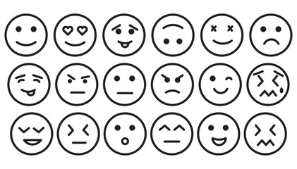 Emoticons icons set. Emoji faces collection. emoji set of simple line icons.Emojis flat style. Happy , smile, neutral, sad and angry emoji.