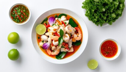 Vibrant Seafood Salad with Fresh Ingredients and Colorful Garnishes in  Presentation