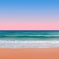 Obraz premium Tranquil Beach Scene with Gentle Waves and Soft Pink Skies at Dusk