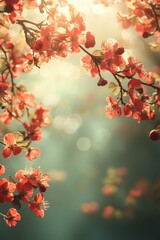 Blooming red plum blossoms closeup in nature's light gigapixel high fidelity serene environment