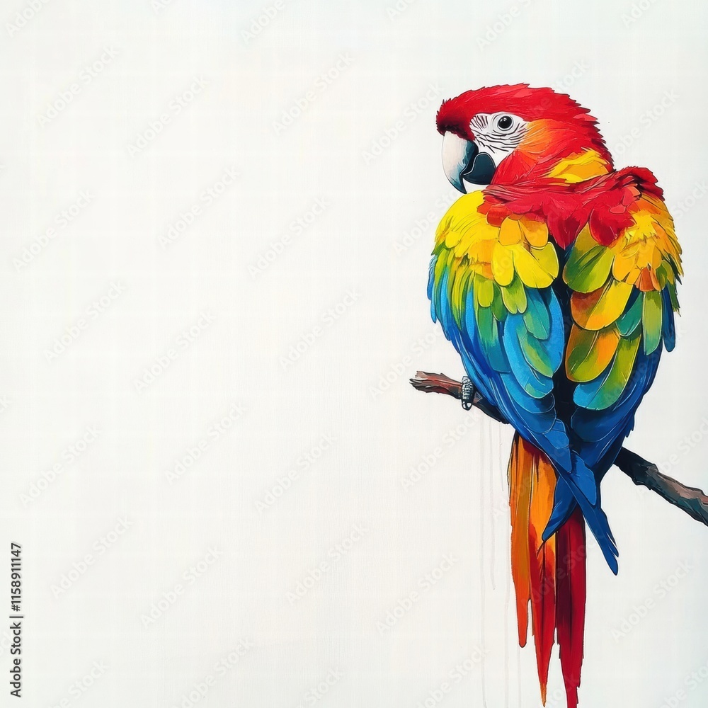 Leinwandbilder bright parrot perched on a branch with vibrant feathers against a clean background for creative desi