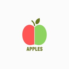 Apples with green leaf . Nature Apples icon isolated on white background .