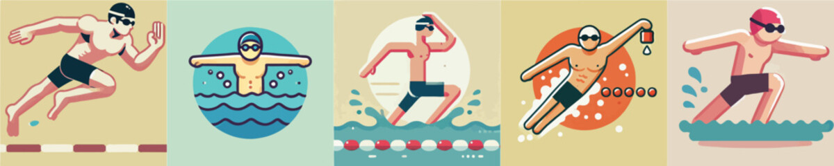 Vector collection of a person practicing swimming