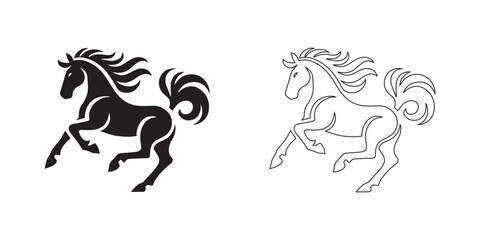 horse silhouette. black color bold and line vector illustrations eps 10 on a white background.
