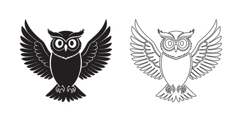 Obraz premium owls Silhouette. black color bold and line vector illustrations eps 10 on a white background.
