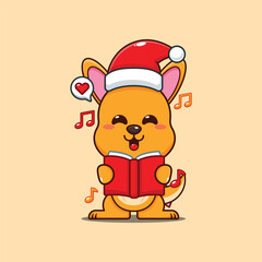 Cute kangaroo sing a christmas song cartoon vector illustration.